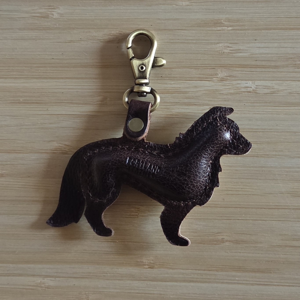 Portland Leather Pepper Dog Bag Charm Keychain in Coldbrew - Picture 2 of 3